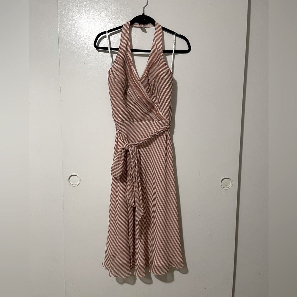 Chetta B Sherrie bloom Peter Novello 100% silk dress pink/ whitete stripe